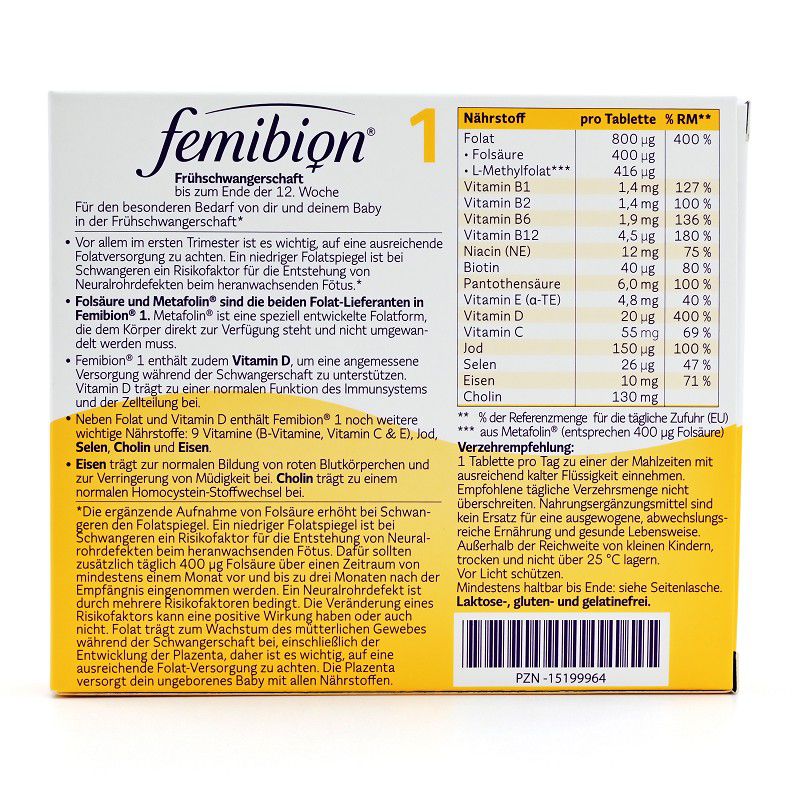 FEMIBION 1 Frühschwangerschaft Tabletten, 28 Stück, PZN 15199964 -  Enz-Apotheke